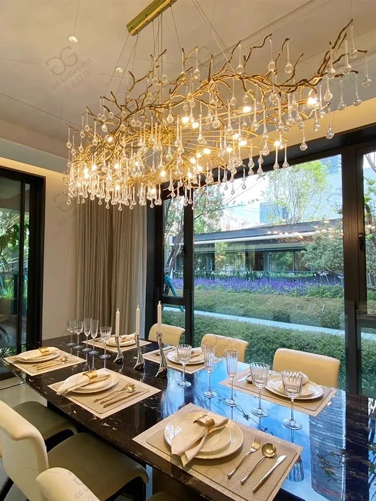 Luxury French Crystal Chandelier for Dining Room Full Copper Villa Living Room High Grade Ceiling Crystal Branch Chandeliers