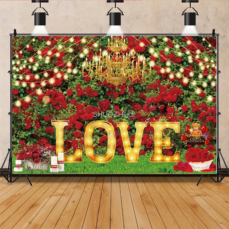 

SHUOZHIKE Romantic Valentine's Day Photography Backdrops Props Red Rose Wedding Love Heart Wall Photo Studio Background VS-84