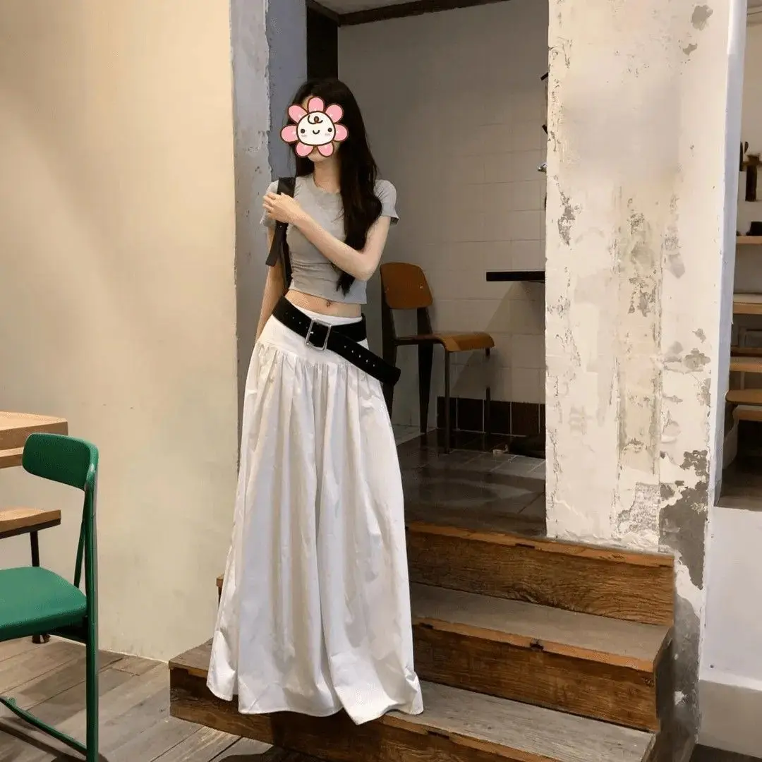 

Women Fashion Loose Solid Color Skirt 2026 Summer Versatile Long Casual Skirts for Female Korean Drape Casual A-line Skirt U119