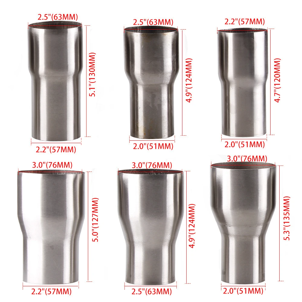 2‑2.25‑2.5‑3 Inch 51‑76mm Exhaust Muffler Reducer Coupler One‑piece Forming Stainless Steel Auto Pipe Connection Adapter Fitting