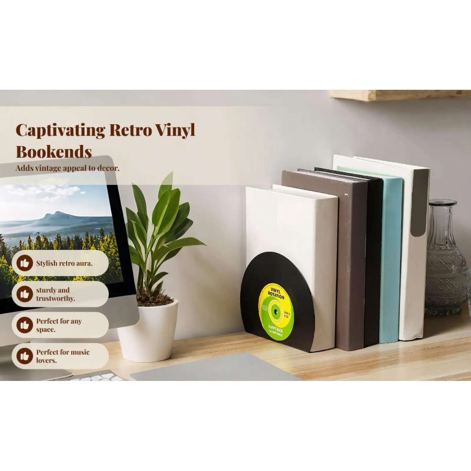 Pair of Heavy Duty ABS Bookends Book Ends Vinyl Record Book Stopper Holder