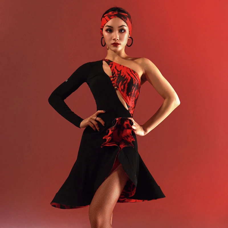 

2024 New Latin Dance Competition Clothing For Women Single Sleeved Tops Fish Bone Skirt Suit Adult Latin Dance Dress