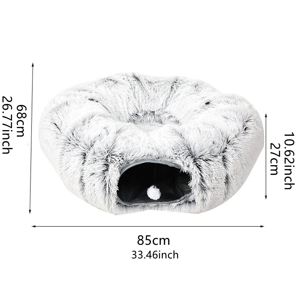 Plush Cat Bed with Tunnel for Indoor Cats Multi-functional 2-in-1 Cat Channel Nest Pet Supplies Simple Storage Pet Cat Tunnel