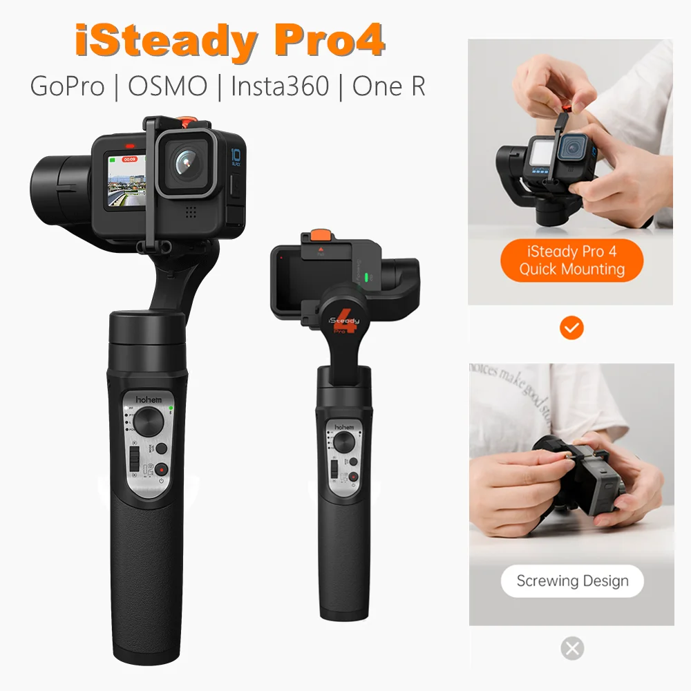 Professional Action Camera Gimbal Handheld 3-Axis Stabilizer Tripod for GoPro Hero 12/11/10 Insta360 OneR DJI Osmo Action Camera