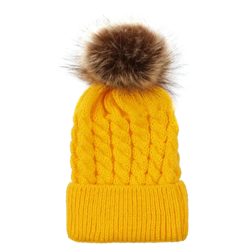 Winter Hats For Kid Knit Beanie Baby Hat 2023 Children Fur Pom Pom Hats For Girls Boys Warm Cap