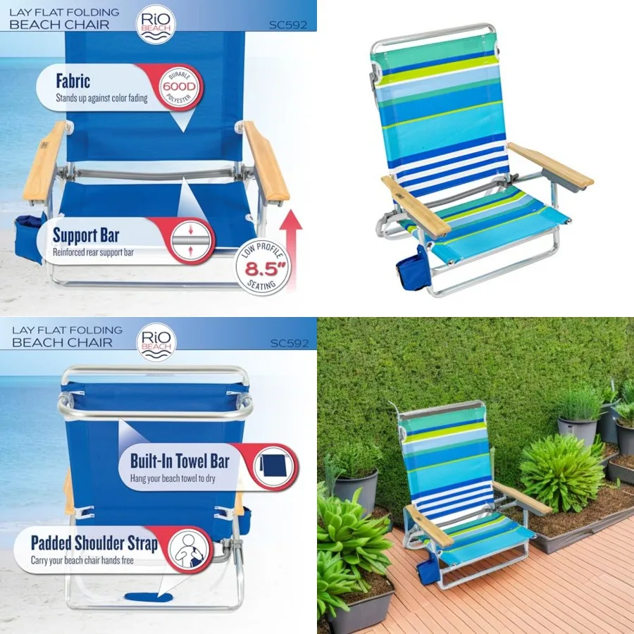 

Classic 5-Position Lay-Flat Folding Beach Chair,FOLDABLE BEACH CHAIR: Provides comfy and convenient seating for all your outdoor adventures including beach or lake house trips, pool days, and more; measures 35" x 41" x 30.5" when open