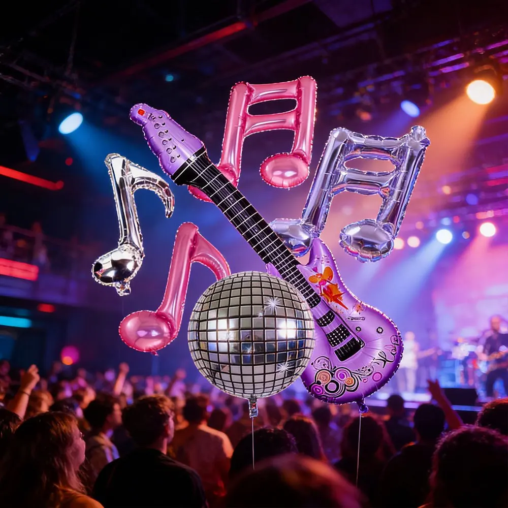 6-teiliges Lila Gitarren-Noten Disco-Ballonset Musik-Themen-Party-Dekoration Festival-Fotografie-Zubehör Bar-Dekoration Ballonset – Detail 5
