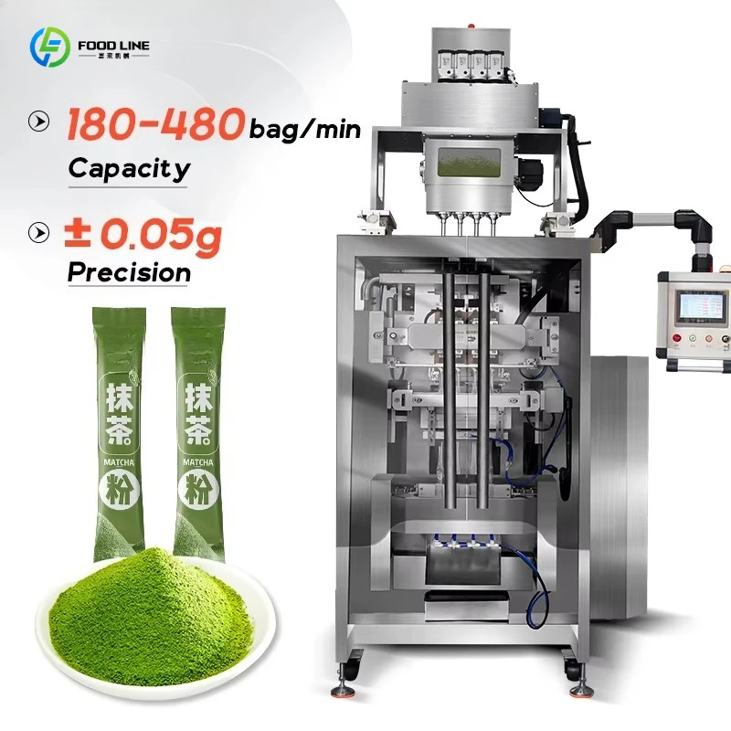 Máquina Envasadora de Té Matcha en Polvo en Bolsitas Pequeñas con Esquinas Redondeadas y Sellado Trasero Automático de Múltiples Carriles