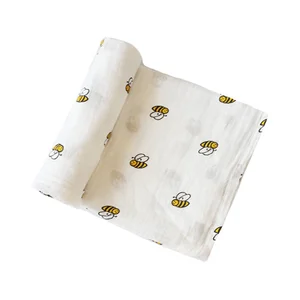 Newborn Baby Infant Muslin Gauze Cotton Swaddle Blanket Wrapping (Littie Bee)