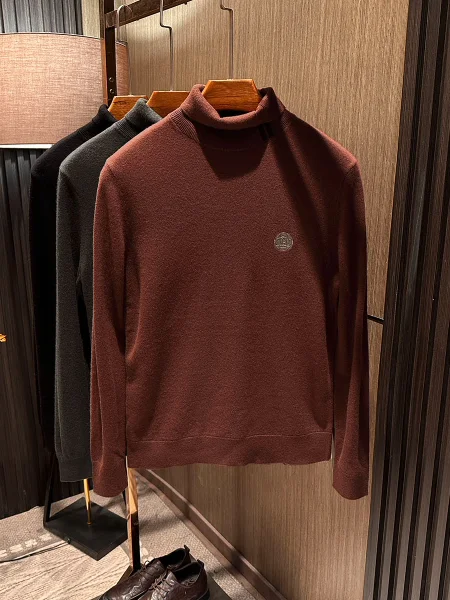 

Warm 00% Wool High Ne Men's Base Layer Knitwear Winter Faion Casual Long Sve irt French Sle Regular Fit