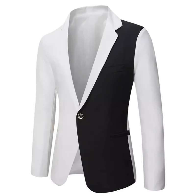 Fashion Men Business Social Splicing Suit Jacket Black / Red / White 2024 New Male Lapel Slim Fit Blazers Coats