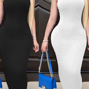 نسائي الصدر ملفوفة فستان طويل الشاطئ أحادي اللون مثير فستان الربيع الصيفي أعلى 8 غطاء مبيعات فوق فستان - رقم 3