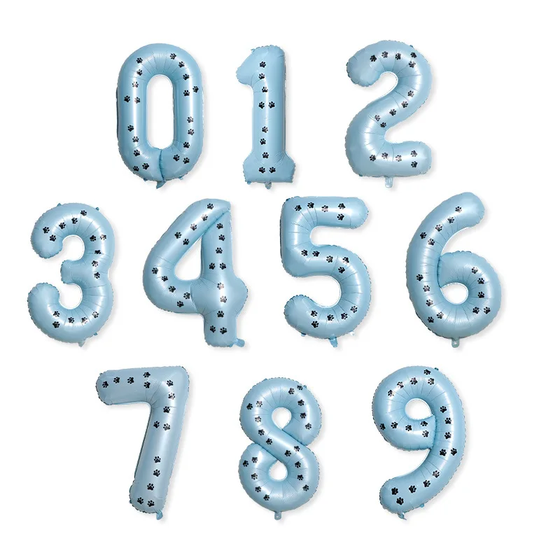 

0-9 Digital Printed Balloons, Party Arrangement Balloons Decorated with 40-inch Aluminum Foil Printed Dog Paw Balloons