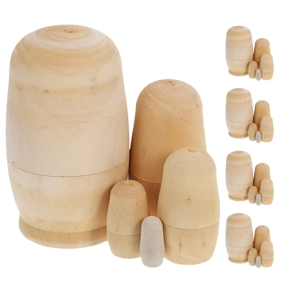 

5Sets DIY Unpainted Blank Russian Nesting White Wooden Matryoshka Kits Creative Family Craft DIY Matrioska Party Crafts