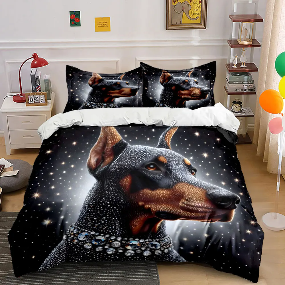 Luxury Dog pattern bedding set,  kid's and adults' bedroom decor, Exquisite three-piece bedding set gift