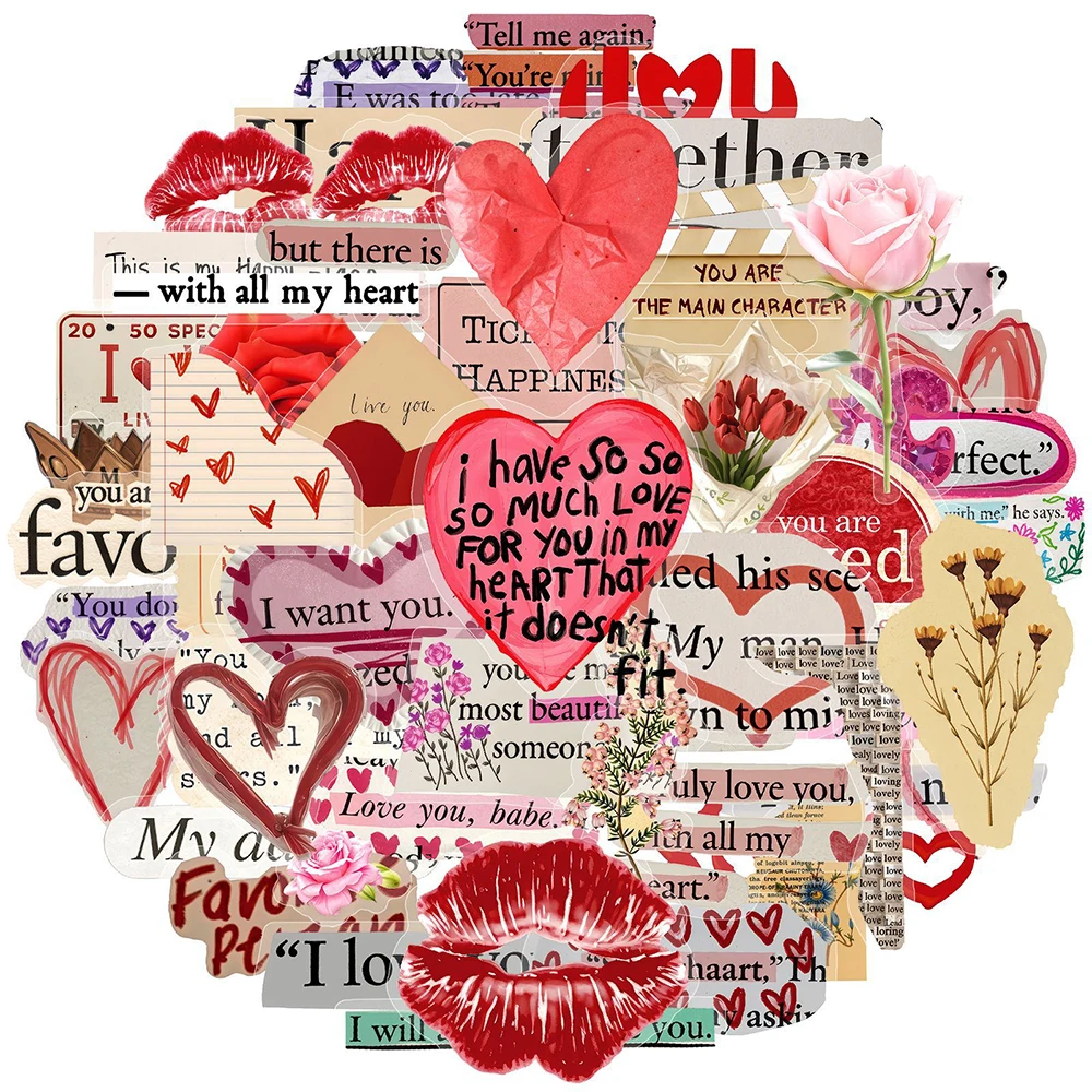 10/30/50 Stück Liebes-Valentinstag-Graffiti-Aufkleber, transparenter englischer Text, Cartoon-Aufkleber, Gitarre, Sammelalbum, Telefon-Aufkleber, Dekor