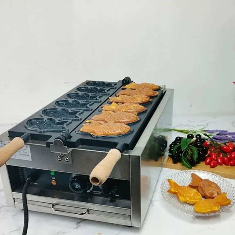 Dual Temp Control Electric Taiyaki Maker Non-Stick Fish Mold Stainless Steel Commercial Fish Cake Waffle Machine