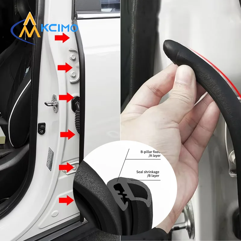 1.6M / 2M EPDM Rubber B-Pillar Weatherstrip, Universal Car Door Edge Seal Strip, Soundproof Dustproof Moistureproof Auto Gap
