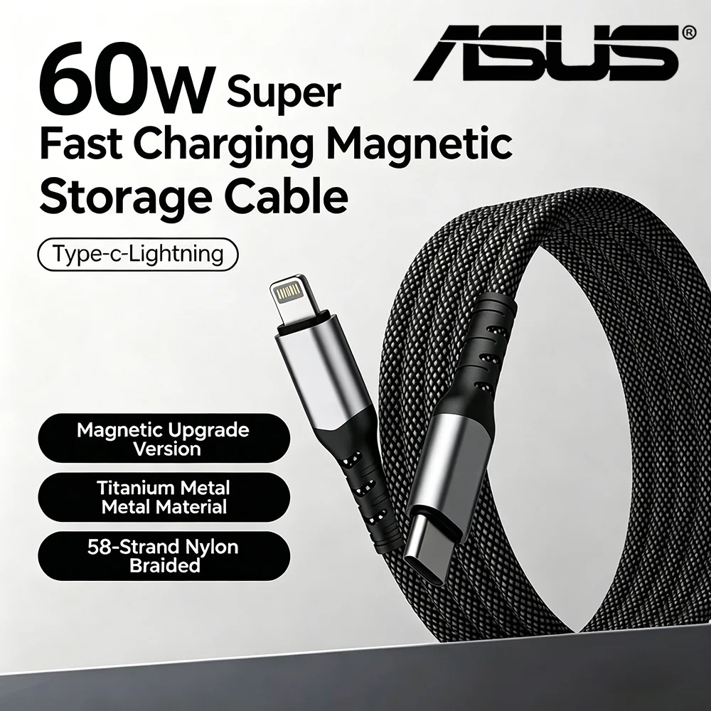 ASUS PD 60W Magnetisches USB-C-auf-Lightning-Kabel für iPhone 14 Pro Max 13 Typ-C-auf-Lightning Schnelles Ladekabel mit Geflechtdesign