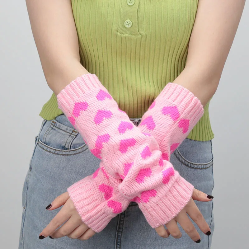 1 Pair Women Gloves Japanese Kawaii Lolita Arm Sleeve Girl Arm Crochet Knitting Gothic Heart Warm Fingerless Warmer Winter Glove