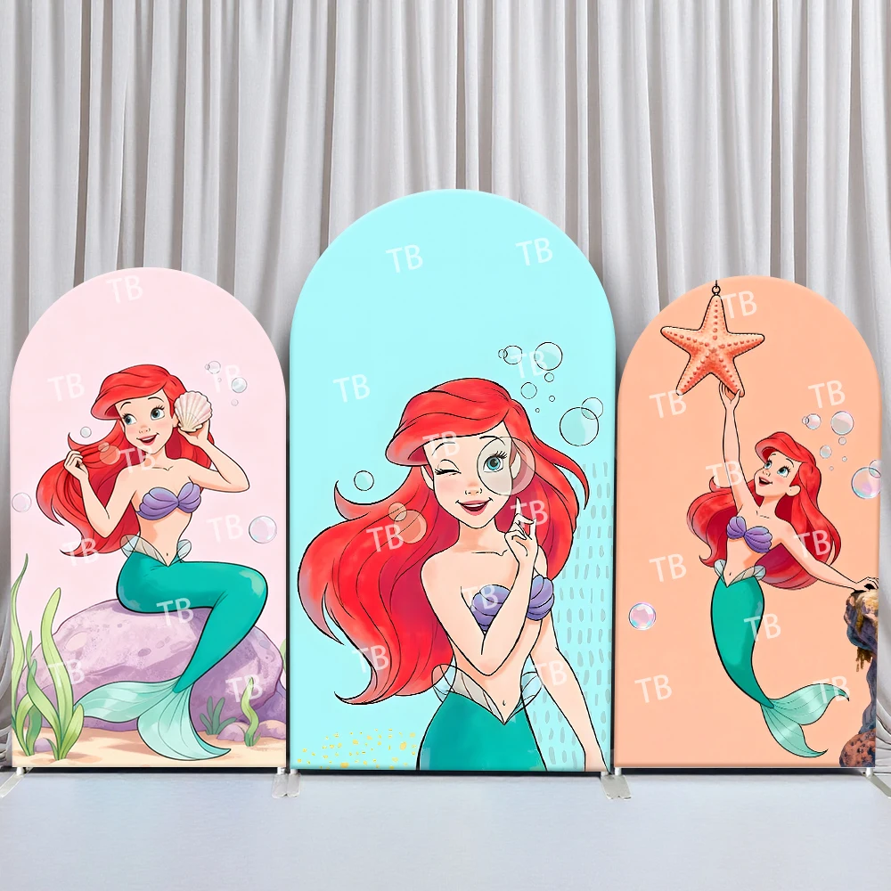 

Disney Little Mermaid Arch Backdrop Cover Birthday Baby Shower Shell Starfish Bubble Cartoon Theme Kids Party Photo Booth Decor