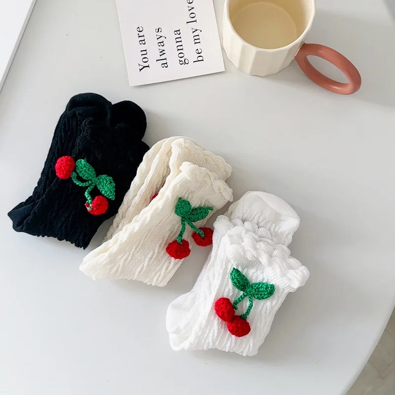 Frauen Baumwollsocken japanische einfarbige Kirsche süße Mädchen Geschenk weiblichen Frühling Lolita Prinzessin weiße Socken