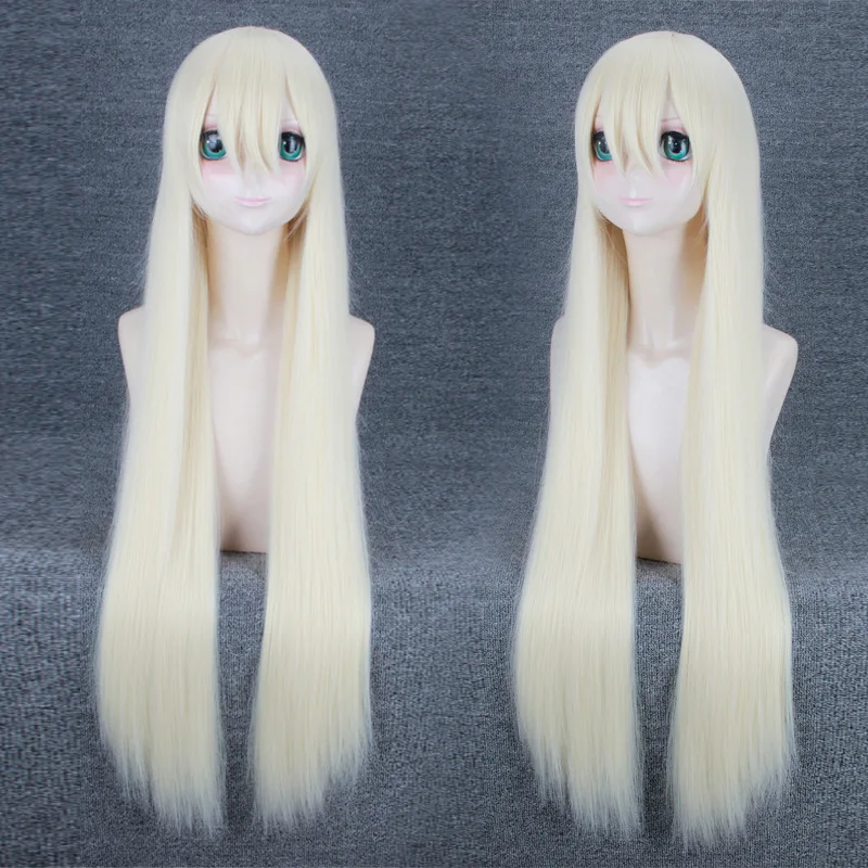 

Long Straight Synthetic Wig Silver Blonde Light Gold Cosplay Costume Party Heat Resistant Fiber Women's Hair