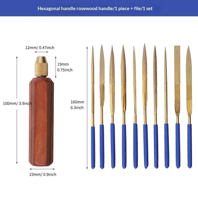 NEW Wood File Handle Wooden Handles With Brass Collet Chuck For Small Files Accessories DIY Metal And Jade Polishing