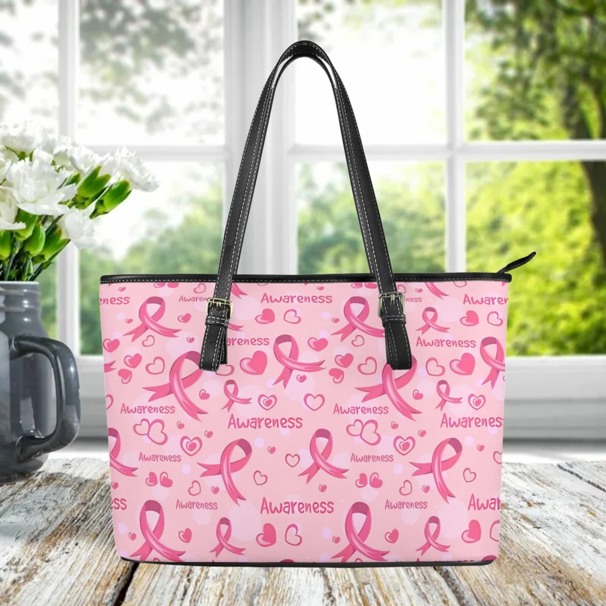 Luxury Breast Cancer Awareness Designer Fashion HandBag High Quality Portable PU Leather Travel Shopping Bag Party Clutch Totes