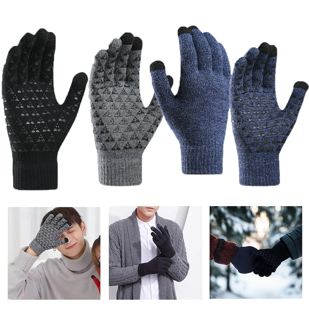 

1 пара зимних уличных лыжных перчаток с сенсорным экраном мобильного телефона, женские и мужские теплые зимние вязаные перчатки с сенсорным экраном