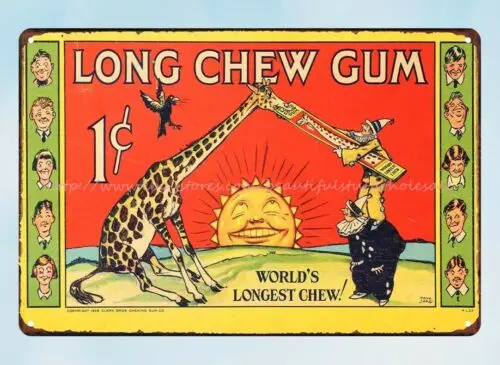 LONG CHEW BRAND GUM 1928 metal tin sign interior design for living room