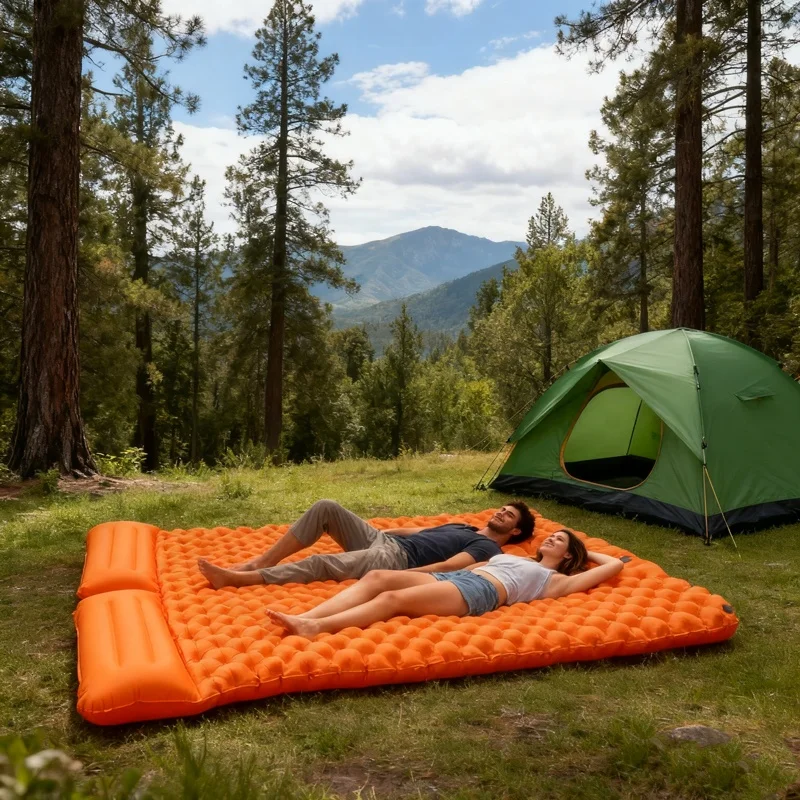 

Portable Ultralight TPU Material Soft Waterproof Inflatable Sleeping Mattress Pillow Built-in Foot Pump Hiking Traveling Orange