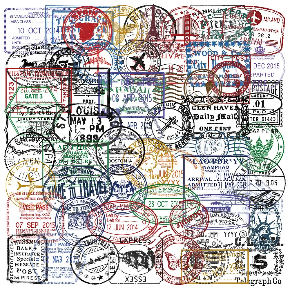 60PCS Creative Retro Postmark Stickers, Envelope Sealing Stickers, DIY Phone Cases, Notebook, Waterproof Sticker