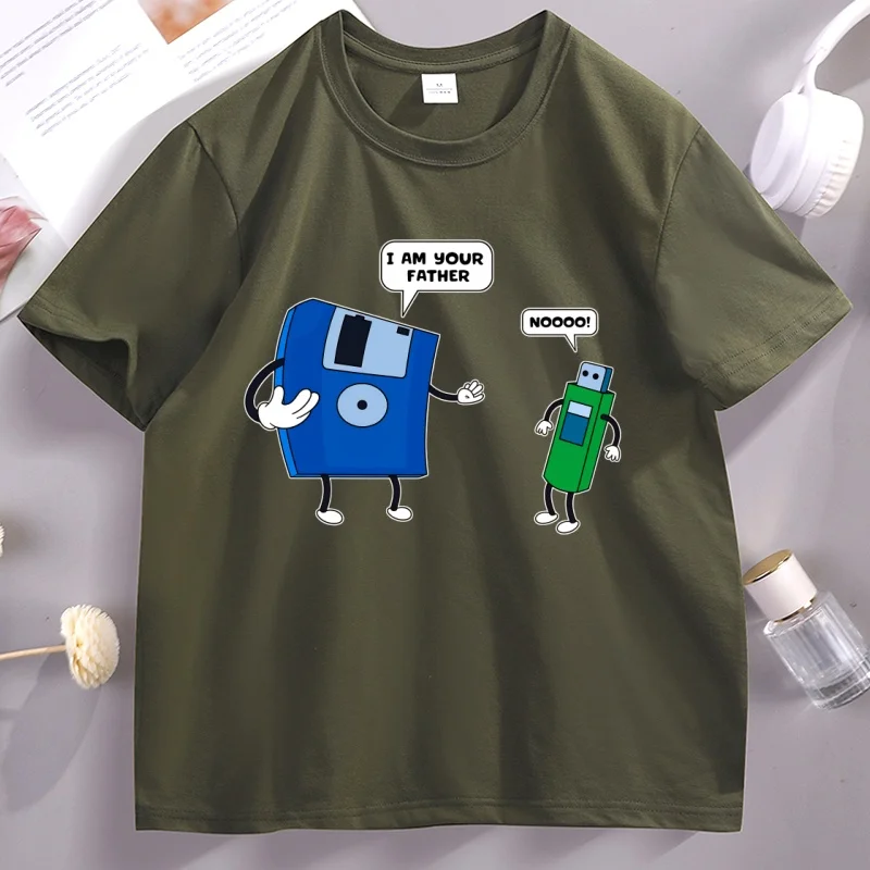 I Am Your Father Meme T-shirt Funny Tech Humor Floppy Disk USB Tshirt Computer Engineering for Men Women Clothes Father and Son