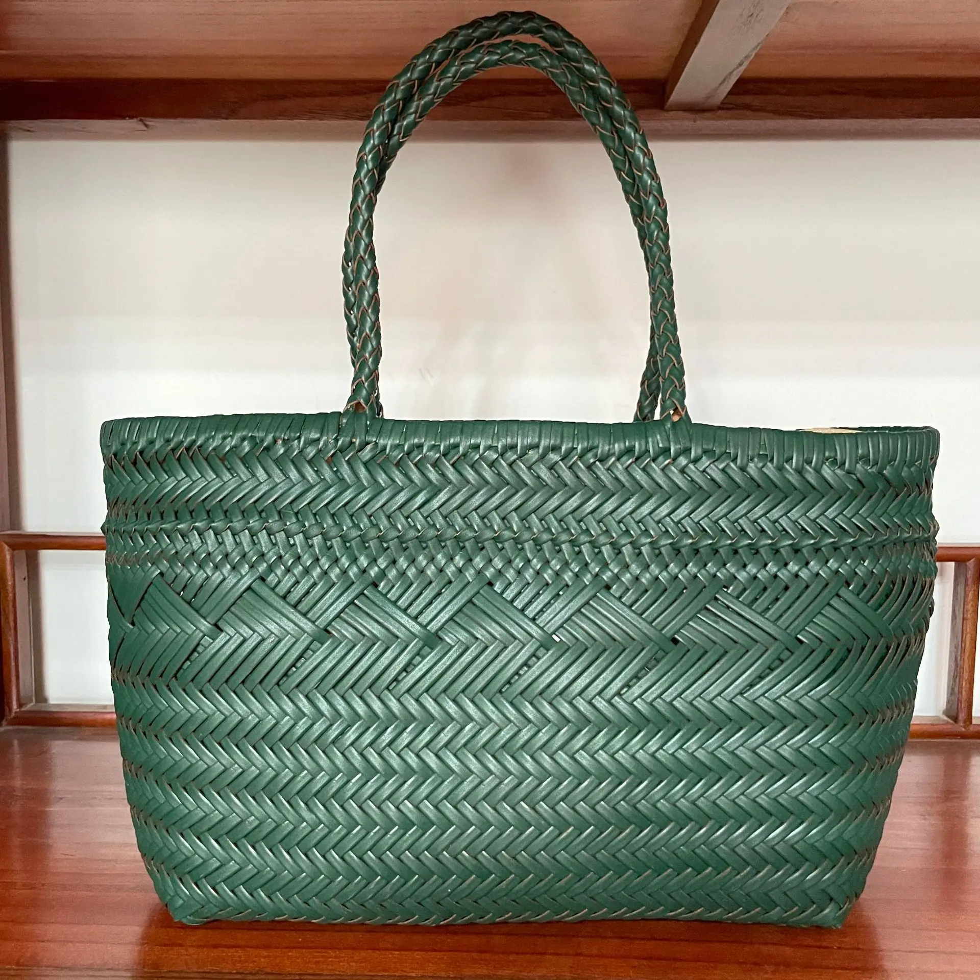 French Style Woven Basket Bag Real Leather Handmade Women\'S Handbag Popular Hot Selling