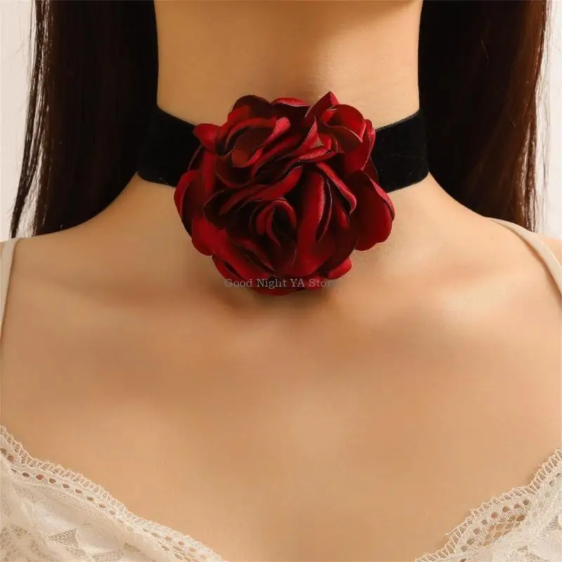 Collier ras cou fleur velours cou Rose cou Camellia Goth Vintage cou