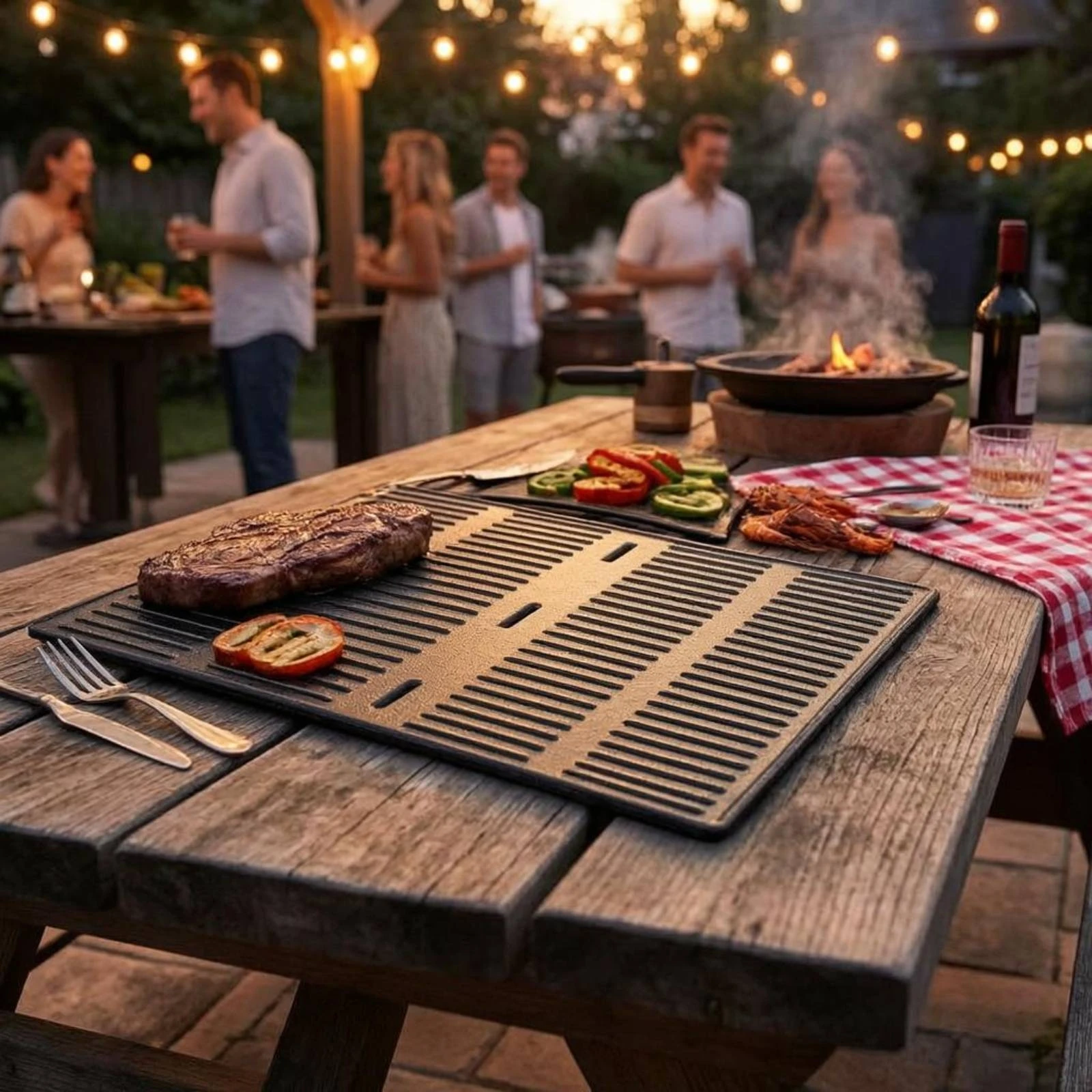 Cast Iron Grill Plate Raised Ridges Ribbed Grill Plate Cookware Rectangular Cooking Gear Slim Design for Barbecue view 4
