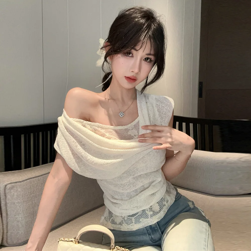 

Elegant Fake Two-Piece Knitted Dress Slimming Neckline Design Ultra-Thin Spring Fashion for Women by Caifengfei