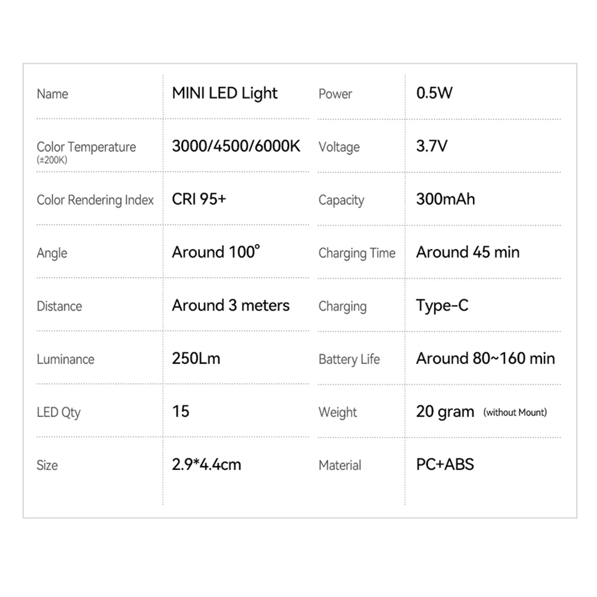 Luz de relleno Luz de vídeo Montaje magnético 3000/4500/6000K Estilo de película retro Mini luz LED 250Lm 300mAh Zapata fría