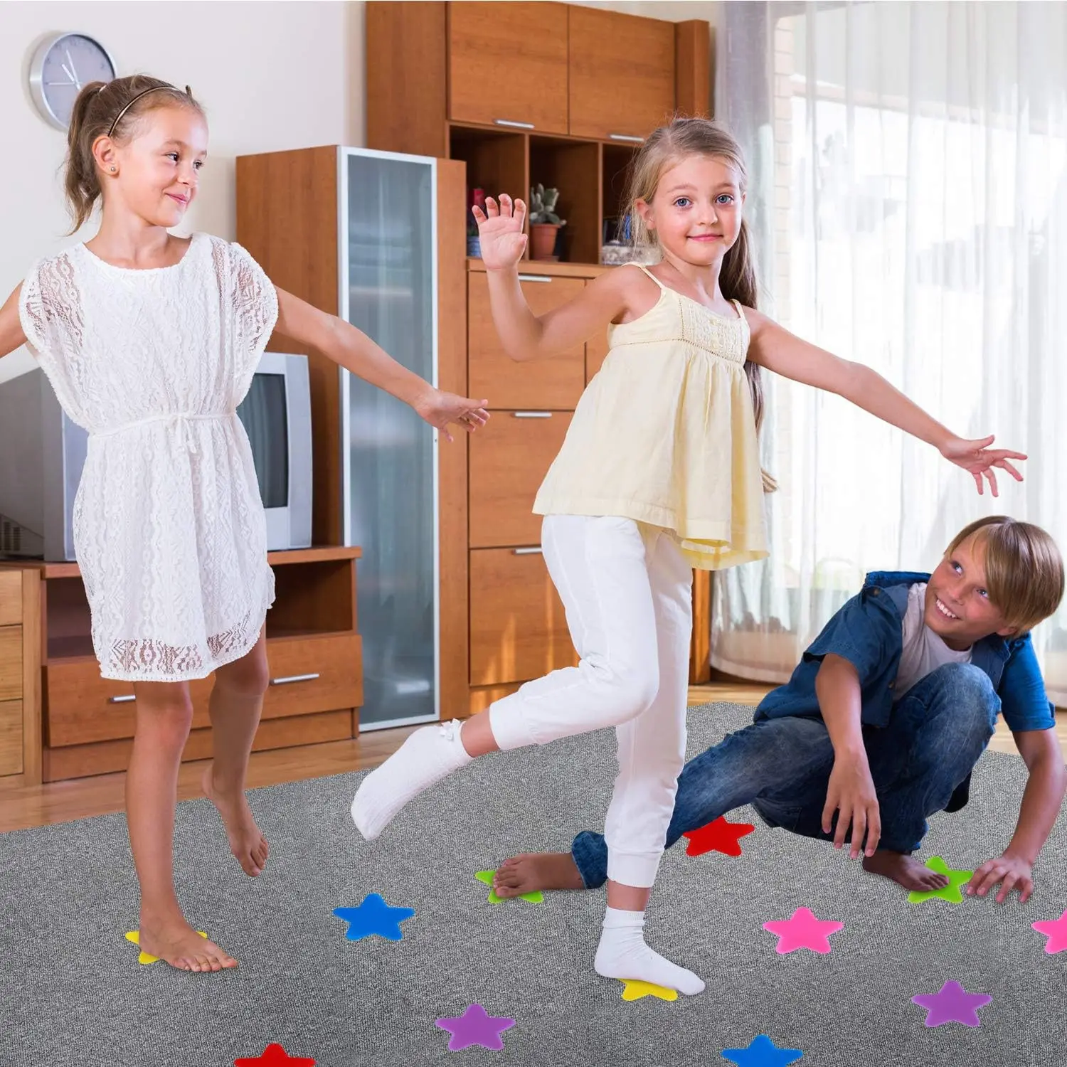 

20Pcs Star Floor Spot Markers Bright Colorful Non Slip Carpet Dots for Preschool Classroom Seating Position Kids Learning Fun