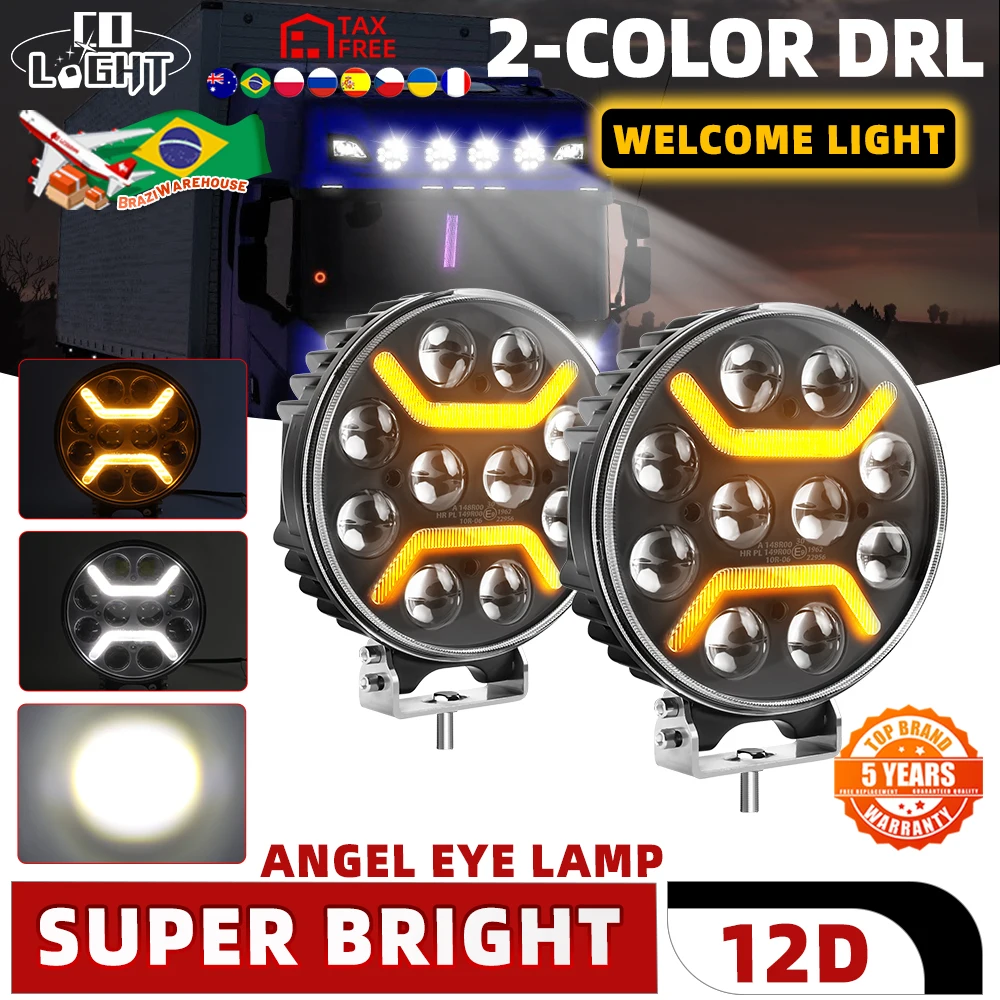 

CO LIGHT 12D 7 inch Led Work Light White Yellow DRL 12V 24V Offroad 4WD 4x4 LED E9 HeadLamp for Pickup Camper Trailer ATV Truck