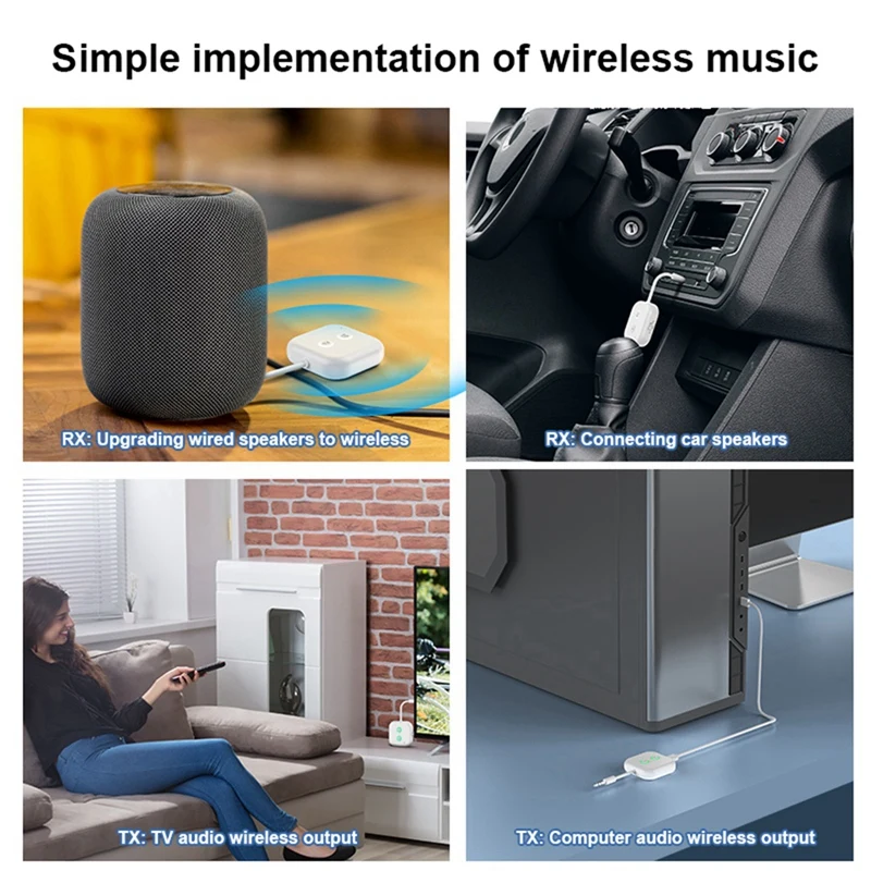 Transmisor receptor de Audio Bluetooth 5,3 2 en 1, adaptador inalámbrico con micrófono, música estéreo auxiliar de 3,5 MM para coche, avión y TV