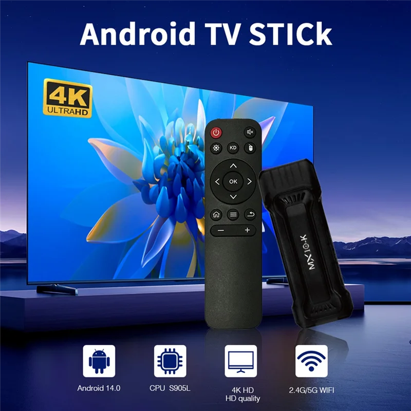 AC56-Android14 TV Stick 2.4+5G Dual WIFI Support 4K HDR Video Mini TV Box Portable Player Android TV Stick