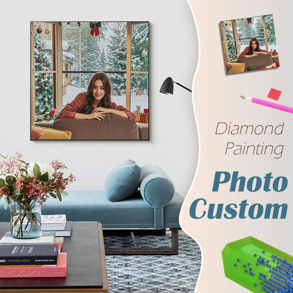

PhotoCustom Christmas Diamond Painting Personalize With Your Photo Home Decor Art Full Round/Square Diamond Handmade Unique Gift