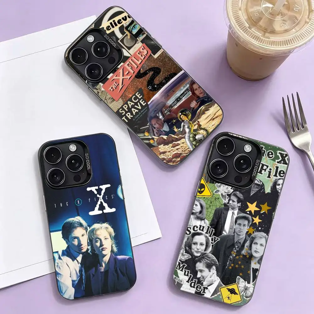 

T-the X-Files TV Series Phone Case For iPhone 17,16,15,14,13,12,11 Plus,Pro Max,XS,Colored Silver Plated Inside Cover