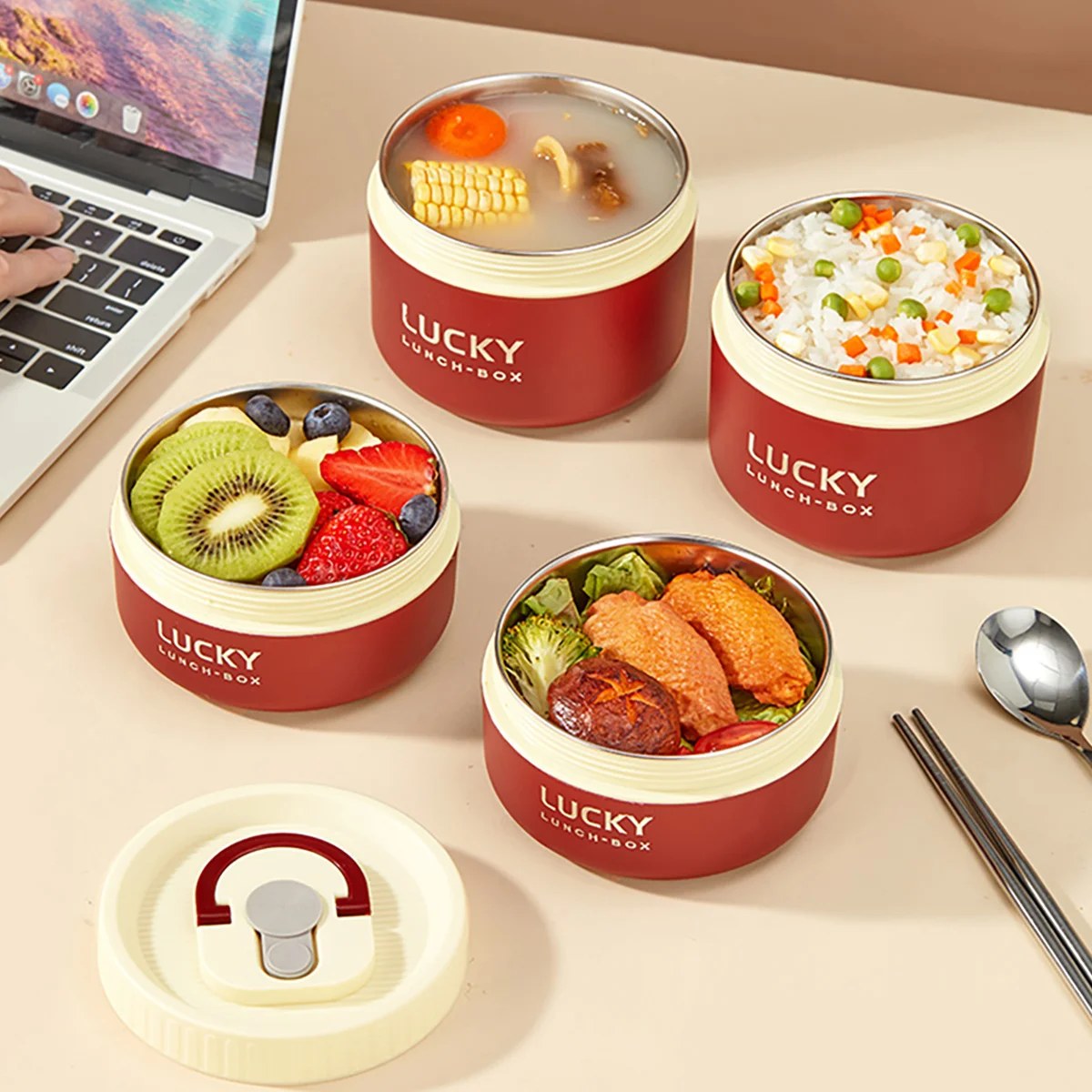 304 Stainless Steel Thermal Bento Box Portable Leak-proof Insulated Kids Lunch Box Food Storage Container For School Picnic view 2