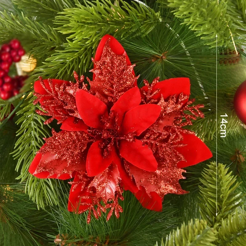 10/5 pz 15 cm Glitter Fiori Di Natale Artificiale Poinsettia Testa di Fiore Albero di Natale Ornamento Decorazione Della Casa Navidad capodanno