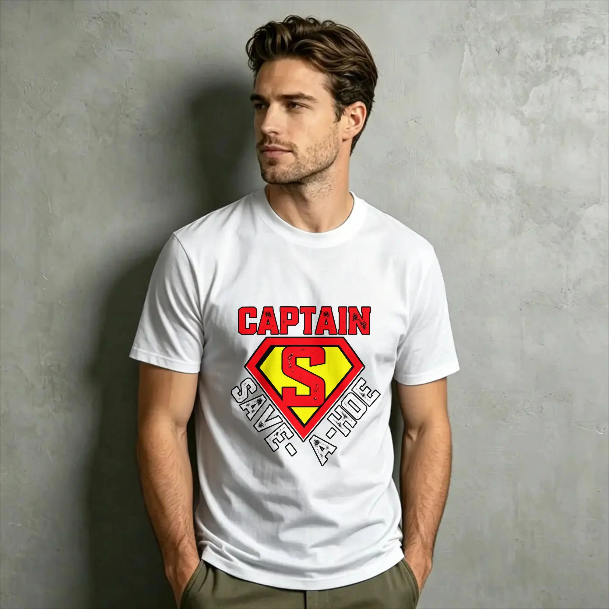 Funny Captain Save a Hoe T Shirt for Men Pure Cotton Funny T-Shirts O Neck  Tee Shirt Short Sleeve Clothes Plus Size