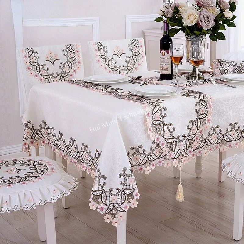 Dining Table Cloth Jacquard Cream Europe Pastoral Embroidered Tablecloth Table Cover Table Juppe Chair Cover Home Decoration