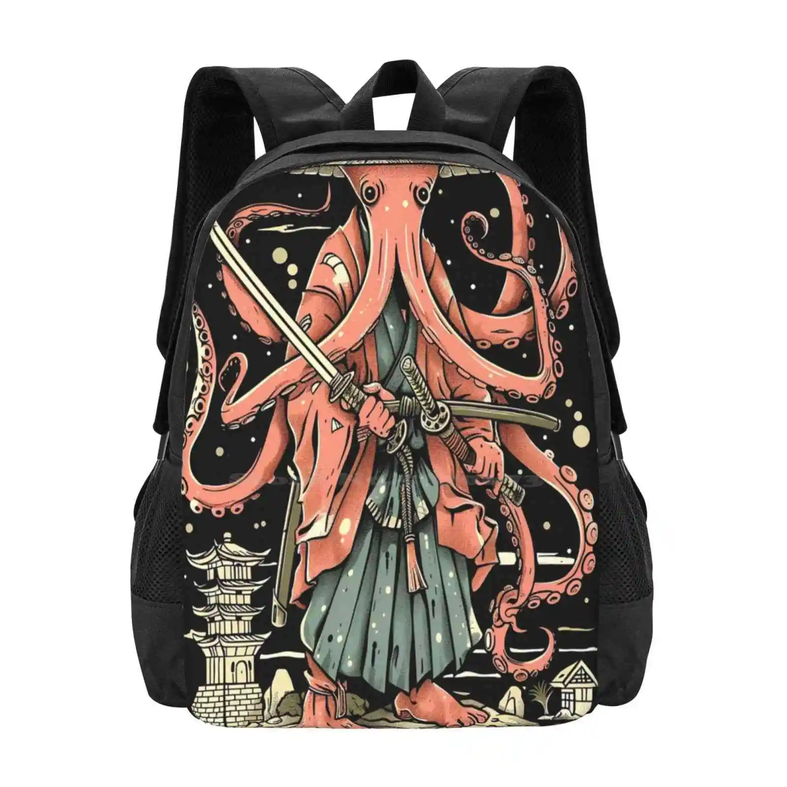 Squid Samurai Hot Sale Schoolbag Backpack Fashion Bags Squid Underwater Ocean Fish Vintagge